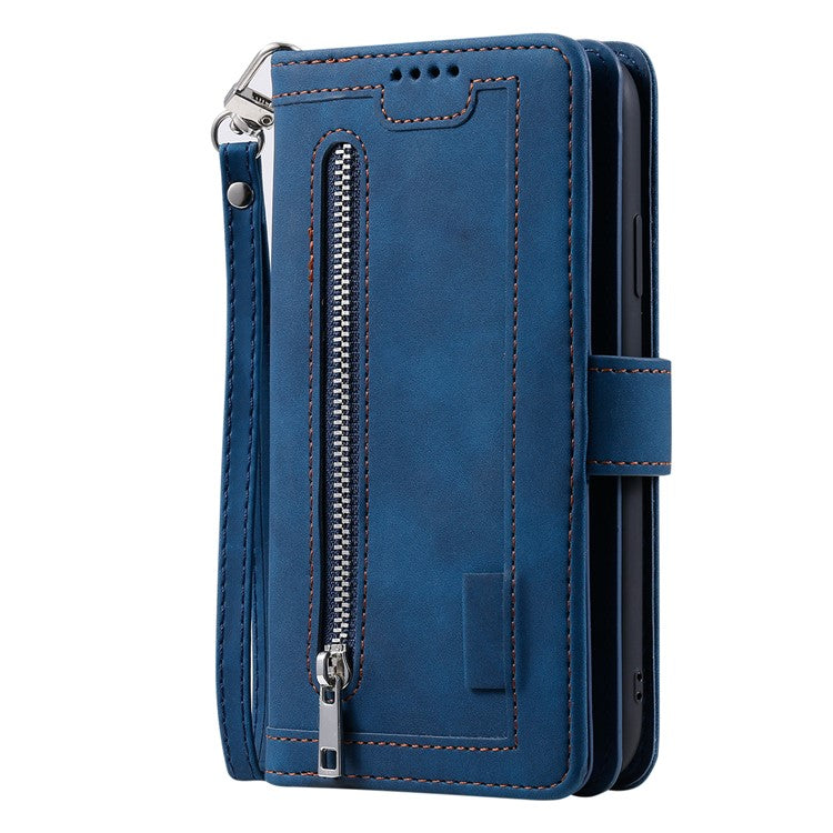 For Xiaomi Redmi Note 14 5G Case PU Leather Phone Cover with Zipper Wallet 9 Card Slots - Blue