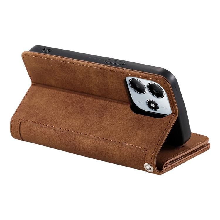 For Xiaomi Redmi Note 14 5G Case PU Leather Phone Cover with Zipper Wallet 9 Card Slots - Brown