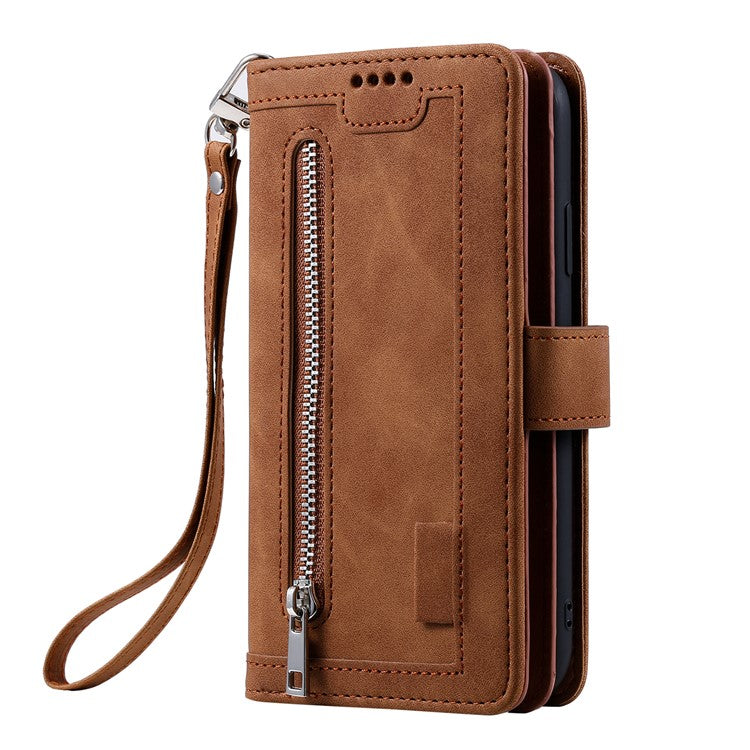 For Xiaomi Redmi Note 14 5G Case PU Leather Phone Cover with Zipper Wallet 9 Card Slots - Brown