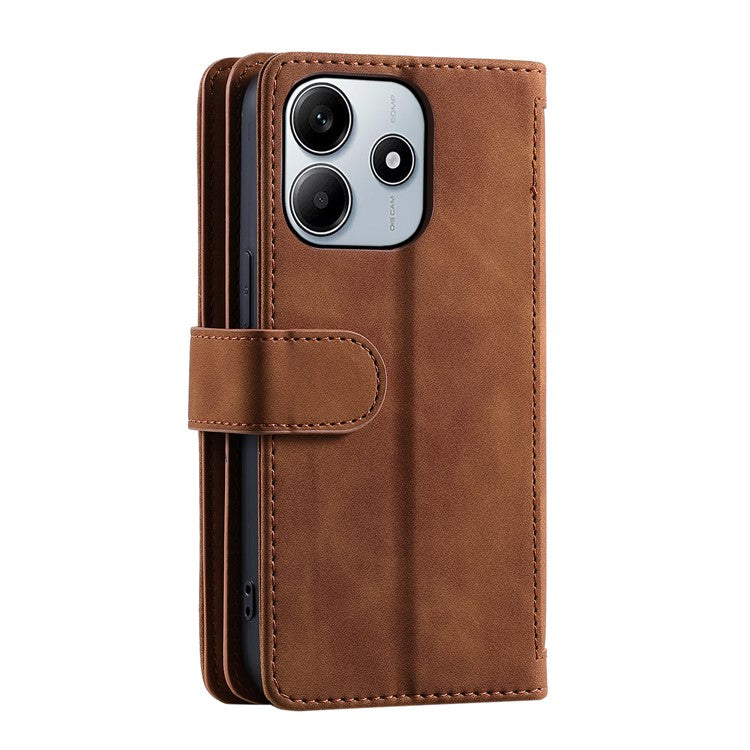 For Xiaomi Redmi Note 14 5G Case PU Leather Phone Cover with Zipper Wallet 9 Card Slots - Brown