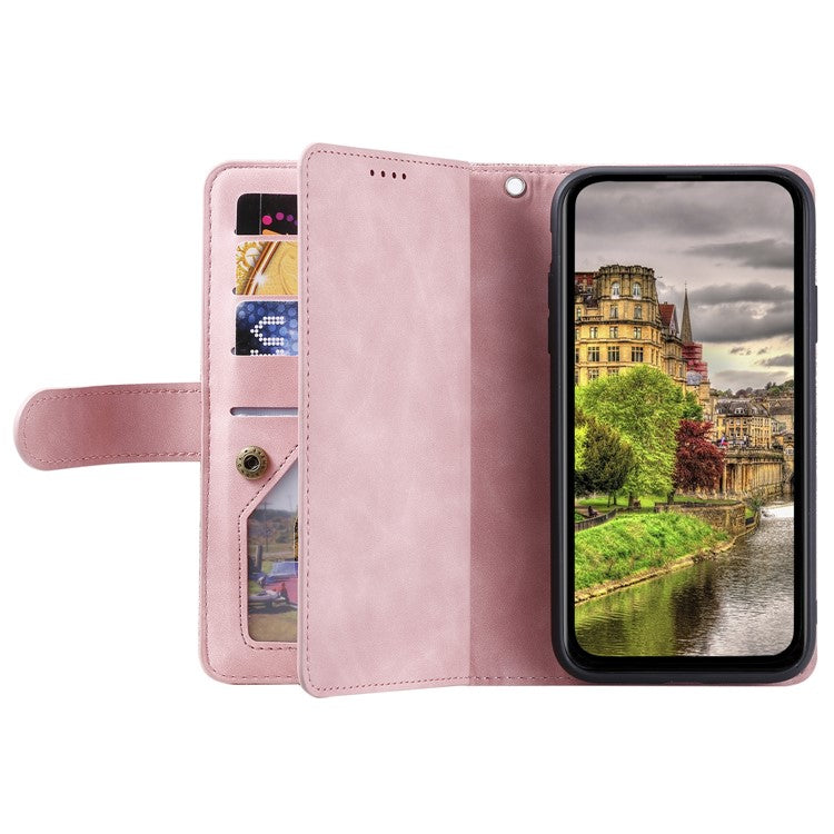 For Xiaomi Redmi Note 14 5G Case PU Leather Phone Cover with Zipper Wallet 9 Card Slots - Rose Gold