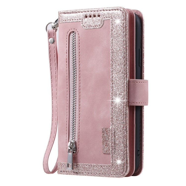 For Xiaomi Redmi Note 14 5G Case PU Leather Phone Cover with Zipper Wallet 9 Card Slots - Rose Gold