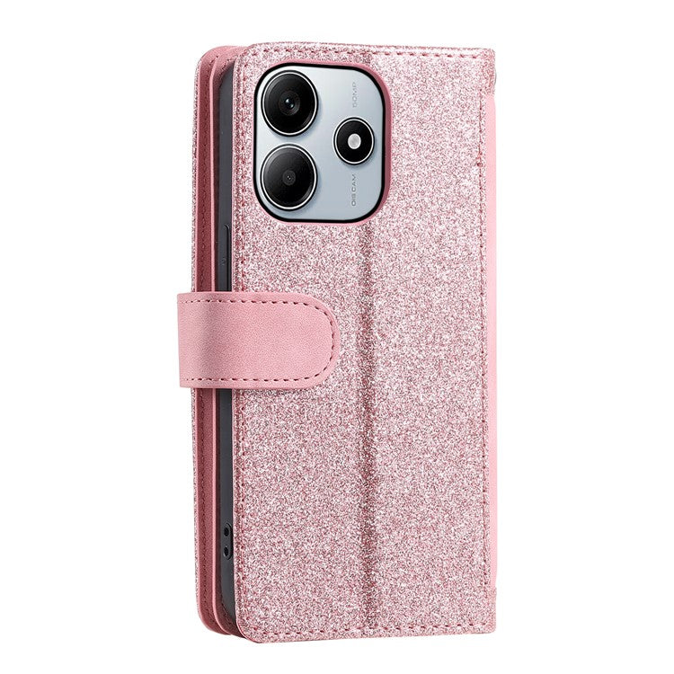 For Xiaomi Redmi Note 14 5G Case PU Leather Phone Cover with Zipper Wallet 9 Card Slots - Rose Gold