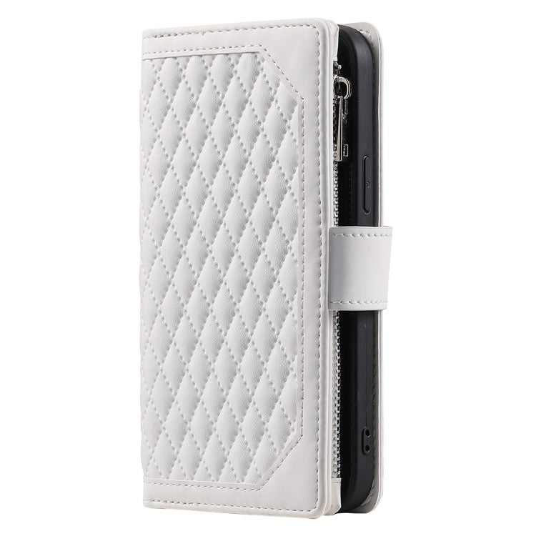 Style 005 For Xiaomi Redmi Note 14 5G Wallet Case Rhombus Stitching Line PU Leather Phone Cover - White