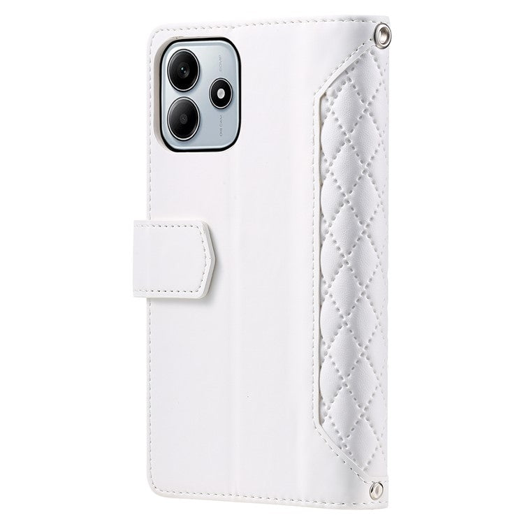 Style 005 For Xiaomi Redmi Note 14 5G Wallet Case Rhombus Stitching Line PU Leather Phone Cover - White