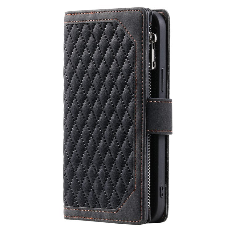 Style 005 For Xiaomi Redmi Note 14 5G Wallet Case Rhombus Stitching Line PU Leather Phone Cover - Black