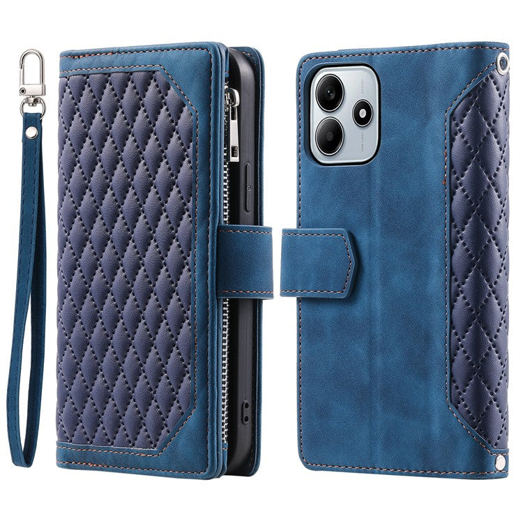 Style 005 For Xiaomi Redmi Note 14 5G Wallet Case Rhombus Stitching Line PU Leather Phone Cover - Blue