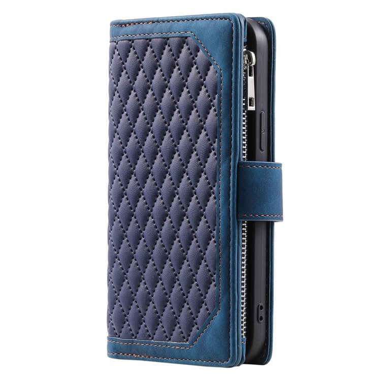 Style 005 For Xiaomi Redmi Note 14 5G Wallet Case Rhombus Stitching Line PU Leather Phone Cover - Blue