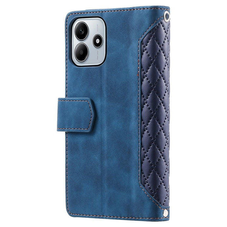 Style 005 For Xiaomi Redmi Note 14 5G Wallet Case Rhombus Stitching Line PU Leather Phone Cover - Blue