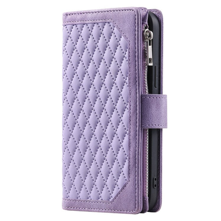 Style 005 For Xiaomi Redmi Note 14 5G Wallet Case Rhombus Stitching Line PU Leather Phone Cover - Purple