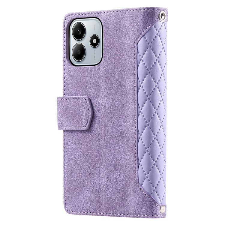 Style 005 For Xiaomi Redmi Note 14 5G Wallet Case Rhombus Stitching Line PU Leather Phone Cover - Purple