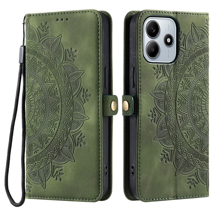 Style 016 For Xiaomi Redmi Note 14 5G Case Skin Feel Totem Imprinted Wallet Leather Phone Cover - Blackish Green