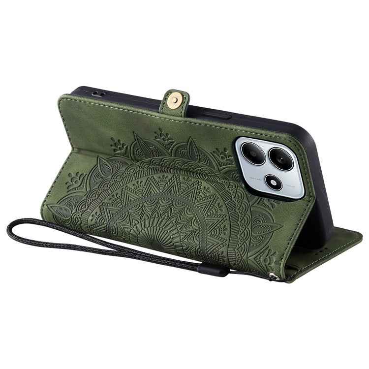 Style 016 For Xiaomi Redmi Note 14 5G Case Skin Feel Totem Imprinted Wallet Leather Phone Cover - Blackish Green