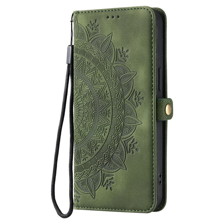 Style 016 For Xiaomi Redmi Note 14 5G Case Skin Feel Totem Imprinted Wallet Leather Phone Cover - Blackish Green