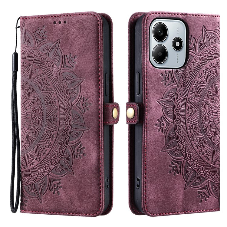 Style 016 For Xiaomi Redmi Note 14 5G Case Skin Feel Totem Imprinted Wallet Leather Phone Cover - Wine Red