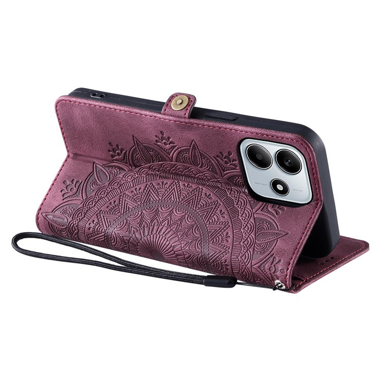 Style 016 For Xiaomi Redmi Note 14 5G Case Skin Feel Totem Imprinted Wallet Leather Phone Cover - Wine Red