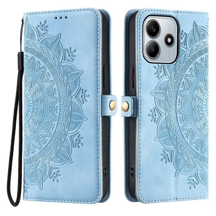 Style 016 For Xiaomi Redmi Note 14 5G Case Skin Feel Totem Imprinted Wallet Leather Phone Cover - Lake Blue