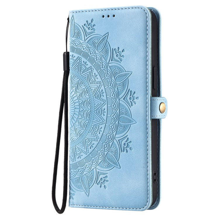 Style 016 For Xiaomi Redmi Note 14 5G Case Skin Feel Totem Imprinted Wallet Leather Phone Cover - Lake Blue