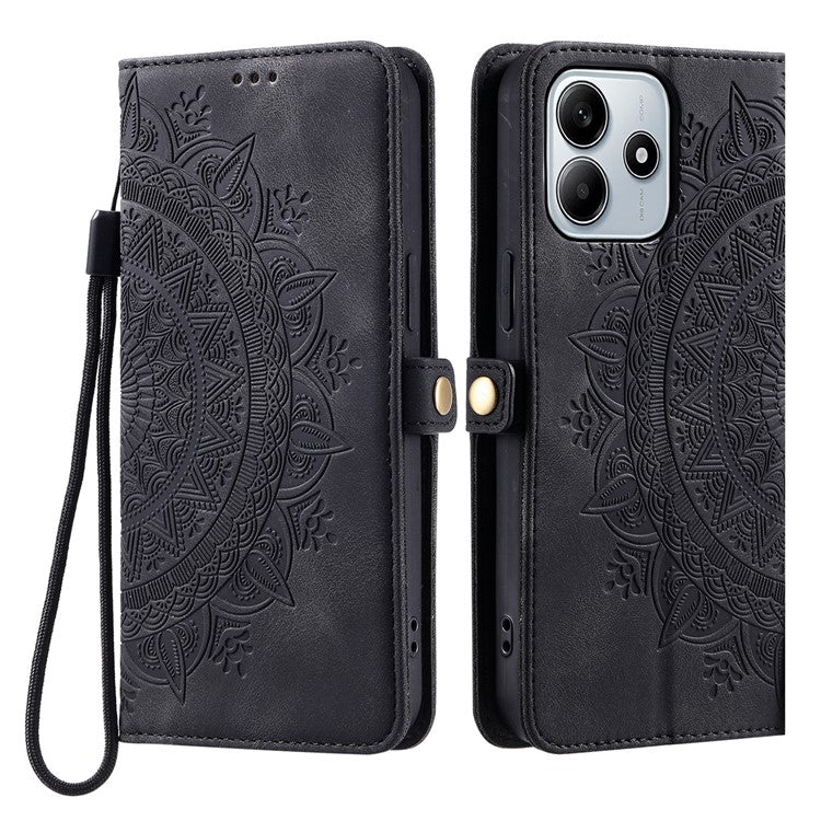 Style 016 For Xiaomi Redmi Note 14 5G Case Skin Feel Totem Imprinted Wallet Leather Phone Cover - Black