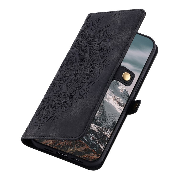 Style 016 For Xiaomi Redmi Note 14 5G Case Skin Feel Totem Imprinted Wallet Leather Phone Cover - Black