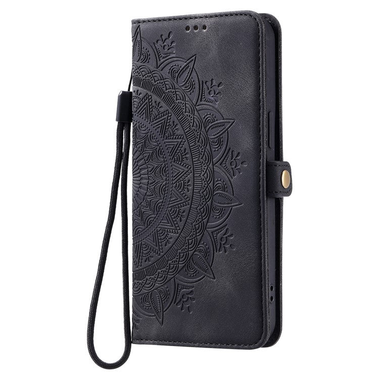 Style 016 For Xiaomi Redmi Note 14 5G Case Skin Feel Totem Imprinted Wallet Leather Phone Cover - Black