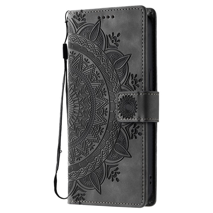 Style 018 For Xiaomi Redmi Note 14 5G Case Imprinted Totem Skin Feel Wallet Leather Phone Cover - Grey