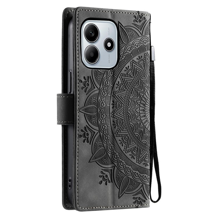 Style 018 For Xiaomi Redmi Note 14 5G Case Imprinted Totem Skin Feel Wallet Leather Phone Cover - Grey