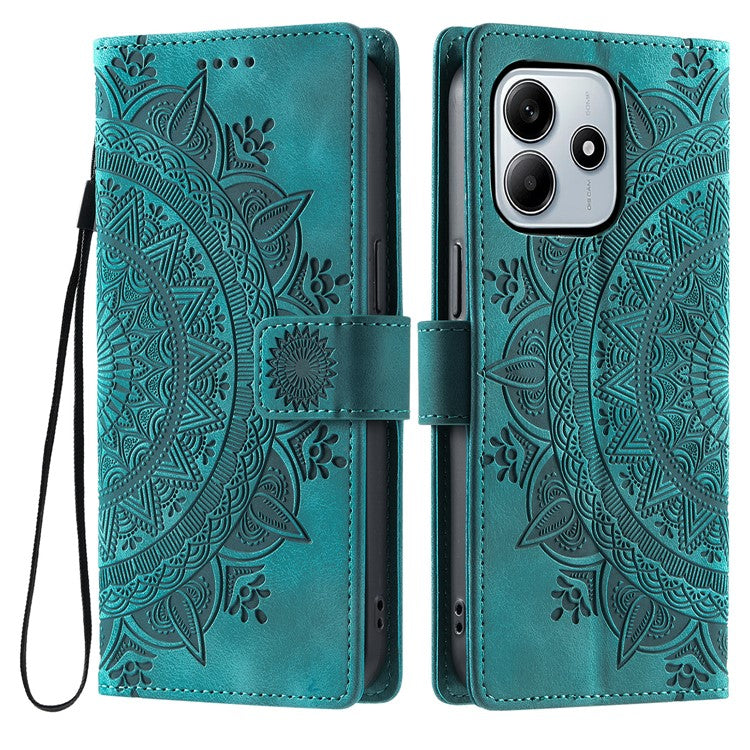 Style 018 For Xiaomi Redmi Note 14 5G Case Imprinted Totem Skin Feel Wallet Leather Phone Cover - Mint Green