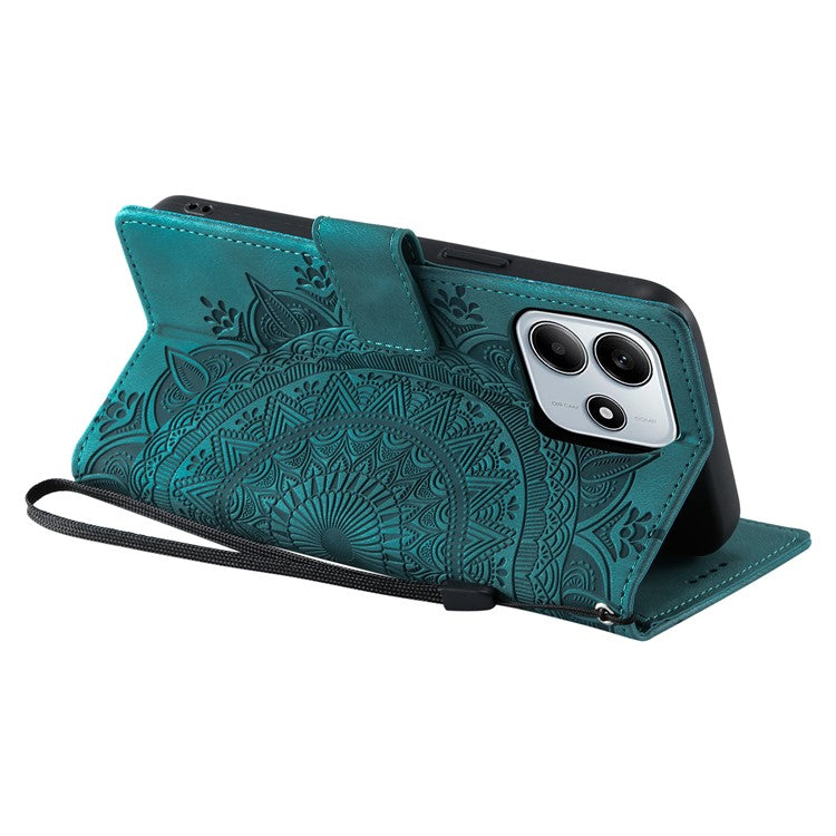 Style 018 For Xiaomi Redmi Note 14 5G Case Imprinted Totem Skin Feel Wallet Leather Phone Cover - Mint Green