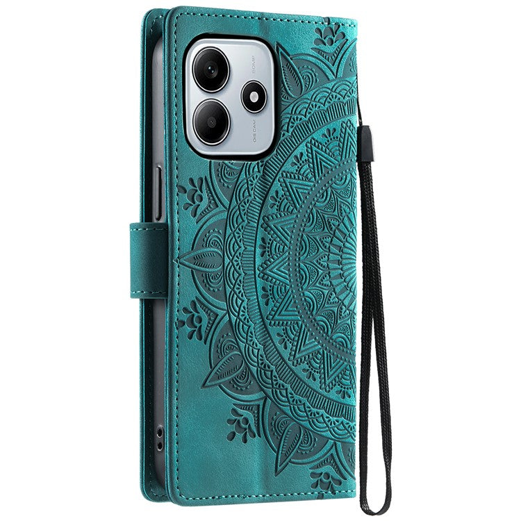 Style 018 For Xiaomi Redmi Note 14 5G Case Imprinted Totem Skin Feel Wallet Leather Phone Cover - Mint Green