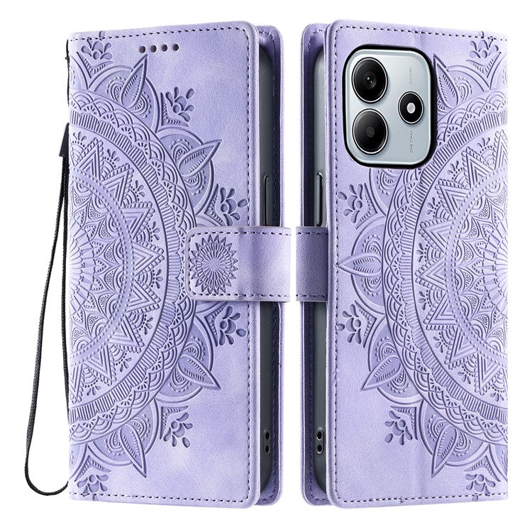 Style 018 For Xiaomi Redmi Note 14 5G Case Imprinted Totem Skin Feel Wallet Leather Phone Cover - Purple