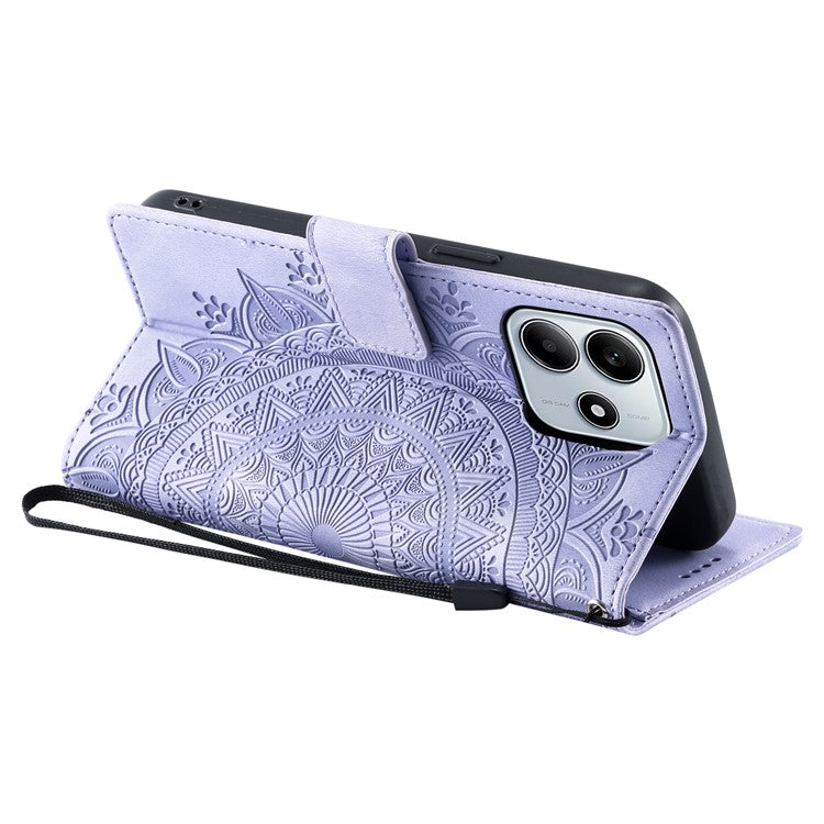 Style 018 For Xiaomi Redmi Note 14 5G Case Imprinted Totem Skin Feel Wallet Leather Phone Cover - Purple