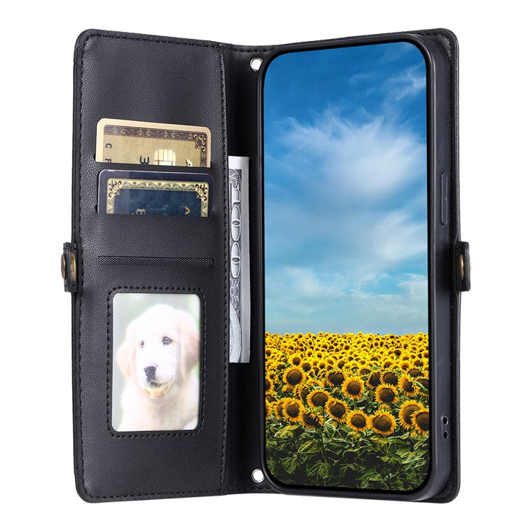 For Xiaomi Redmi Note 14 5G Leather Case Wallet Stand Phone Cover with Straps - Black