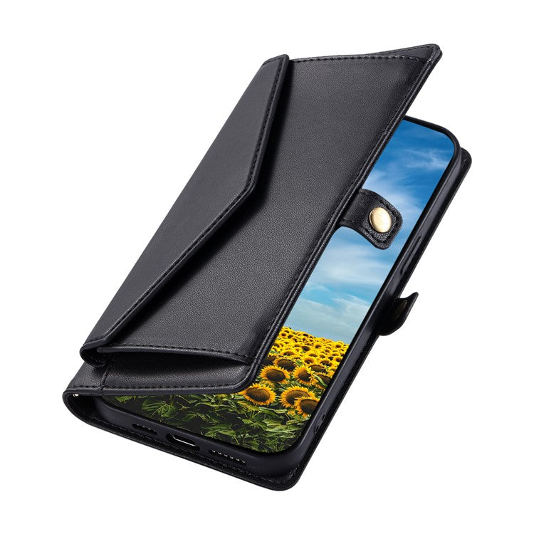 For Xiaomi Redmi Note 14 5G Leather Case Wallet Stand Phone Cover with Straps - Black