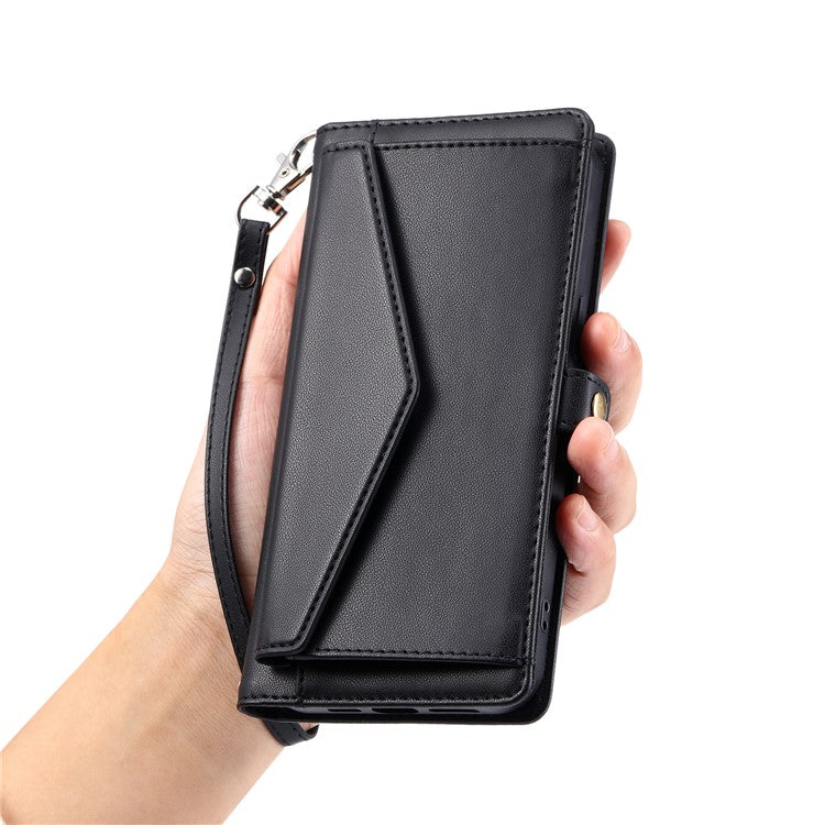 For Xiaomi Redmi Note 14 5G Leather Case Wallet Stand Phone Cover with Straps - Black