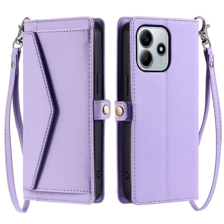 For Xiaomi Redmi Note 14 5G Leather Case Wallet Stand Phone Cover with Straps - Purple