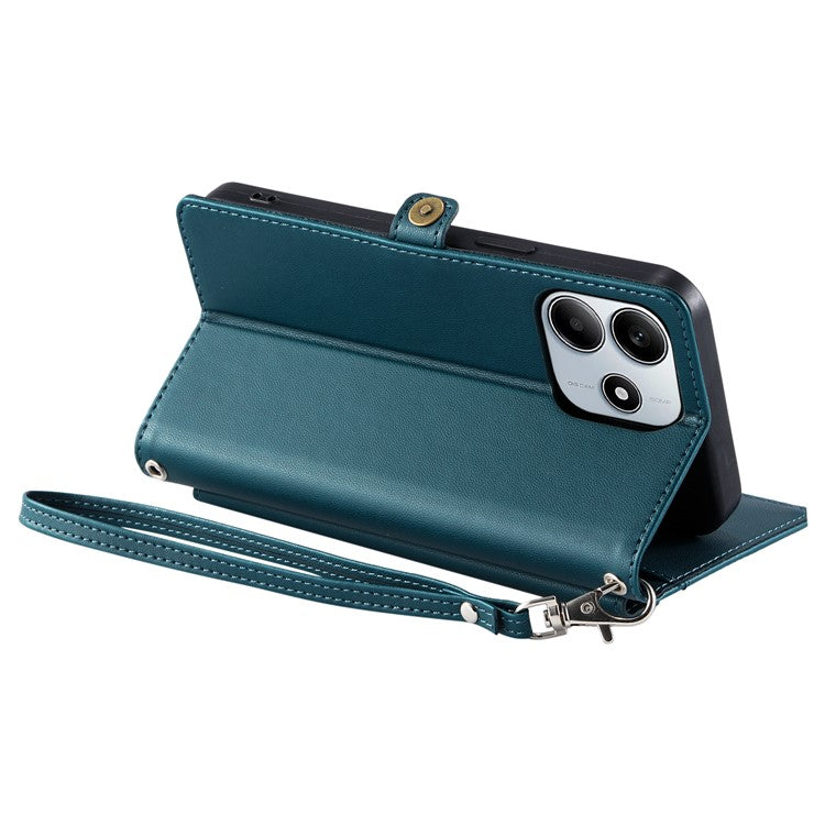 For Xiaomi Redmi Note 14 5G Leather Case Wallet Stand Phone Cover with Straps - Blackish Green