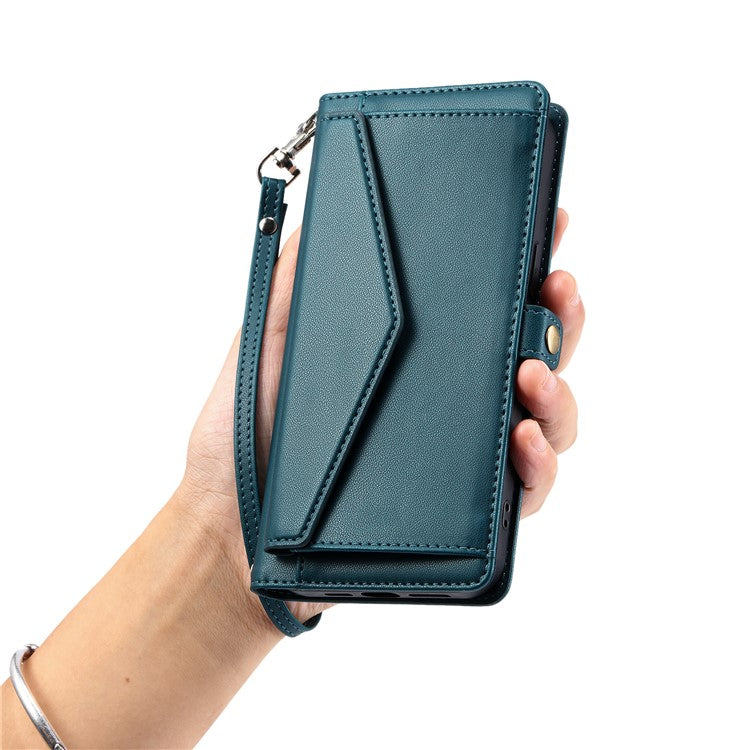 For Xiaomi Redmi Note 14 5G Leather Case Wallet Stand Phone Cover with Straps - Blackish Green