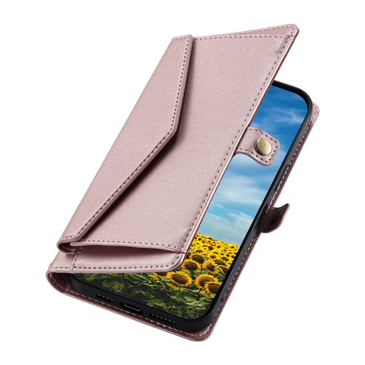 For Xiaomi Redmi Note 14 5G Leather Case Wallet Stand Phone Cover with Straps - Rose Gold