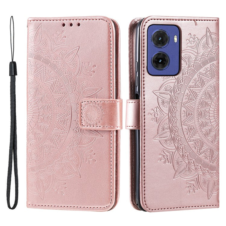 For Motorola Moto G05 4G Case Imprinted Totem PU Leather Wallet Stand Phone Cover - Rose Gold