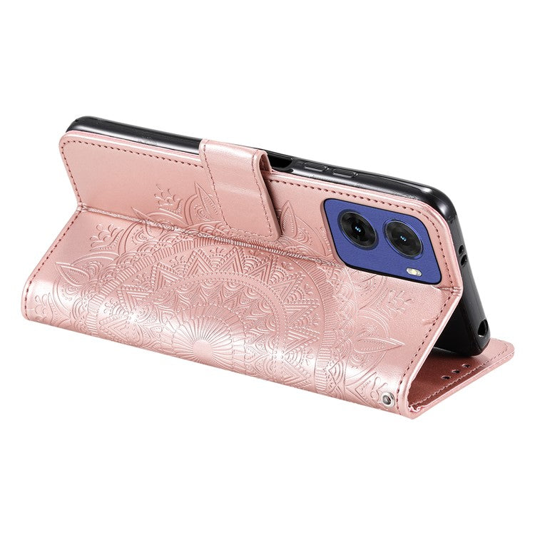 For Motorola Moto G05 4G Case Imprinted Totem PU Leather Wallet Stand Phone Cover - Rose Gold