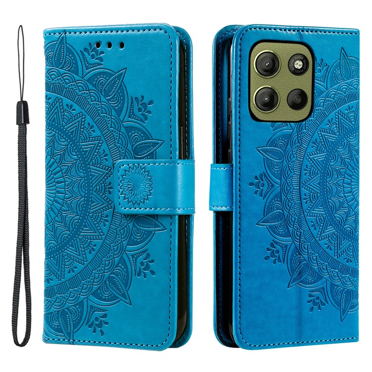 For Motorola Moto G15 4G Case Imprinted Totem PU Leather Wallet Stand Phone Cover - Blue