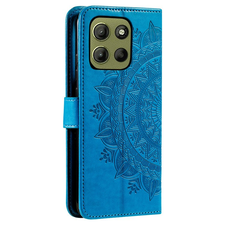 For Motorola Moto G15 4G Case Imprinted Totem PU Leather Wallet Stand Phone Cover - Blue