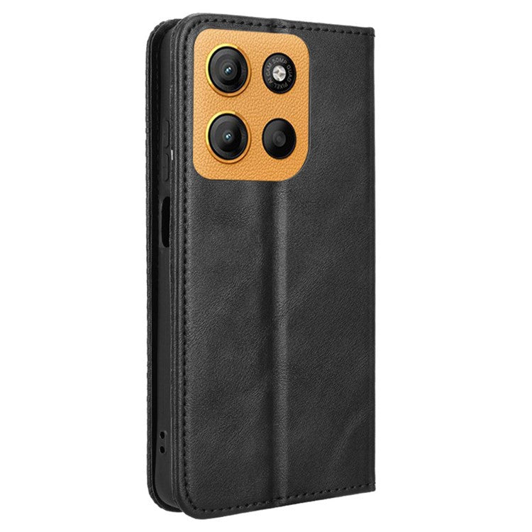 For Motorola Moto G15 4G / G15 Power 4G Leather Case Wallet Stand Retro Texture Phone Cover - Black