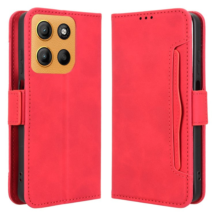 For Motorola Moto G15 4G / G15 Power 4G Leather Case Phone Wallet Cover with Multiple Card Slots - Red