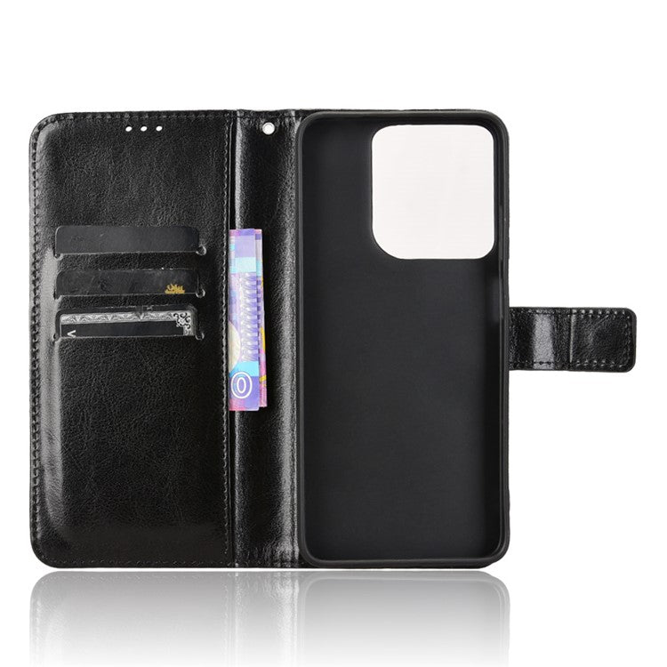 For Motorola Moto G15 4G / G15 Power 4G Case Crazy Horse Texture PU Leather Phone Wallet Cover - Black