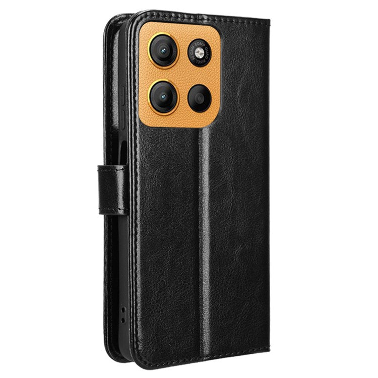 For Motorola Moto G15 4G / G15 Power 4G Case Crazy Horse Texture PU Leather Phone Wallet Cover - Black