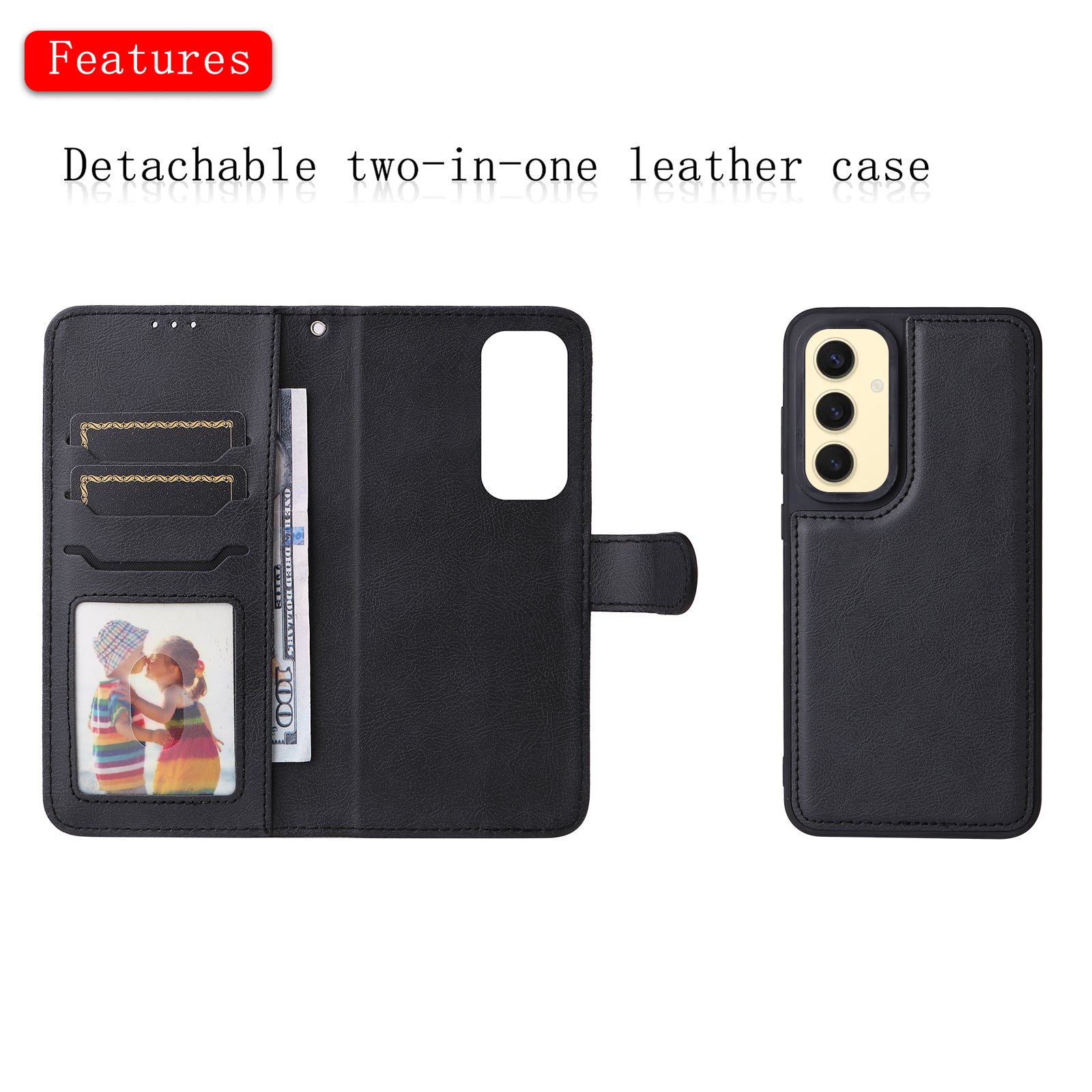 For Samsung Galaxy S25 2 in 1 Magnetic Detachable Leather Wallet Case Stand with Strap - Blank