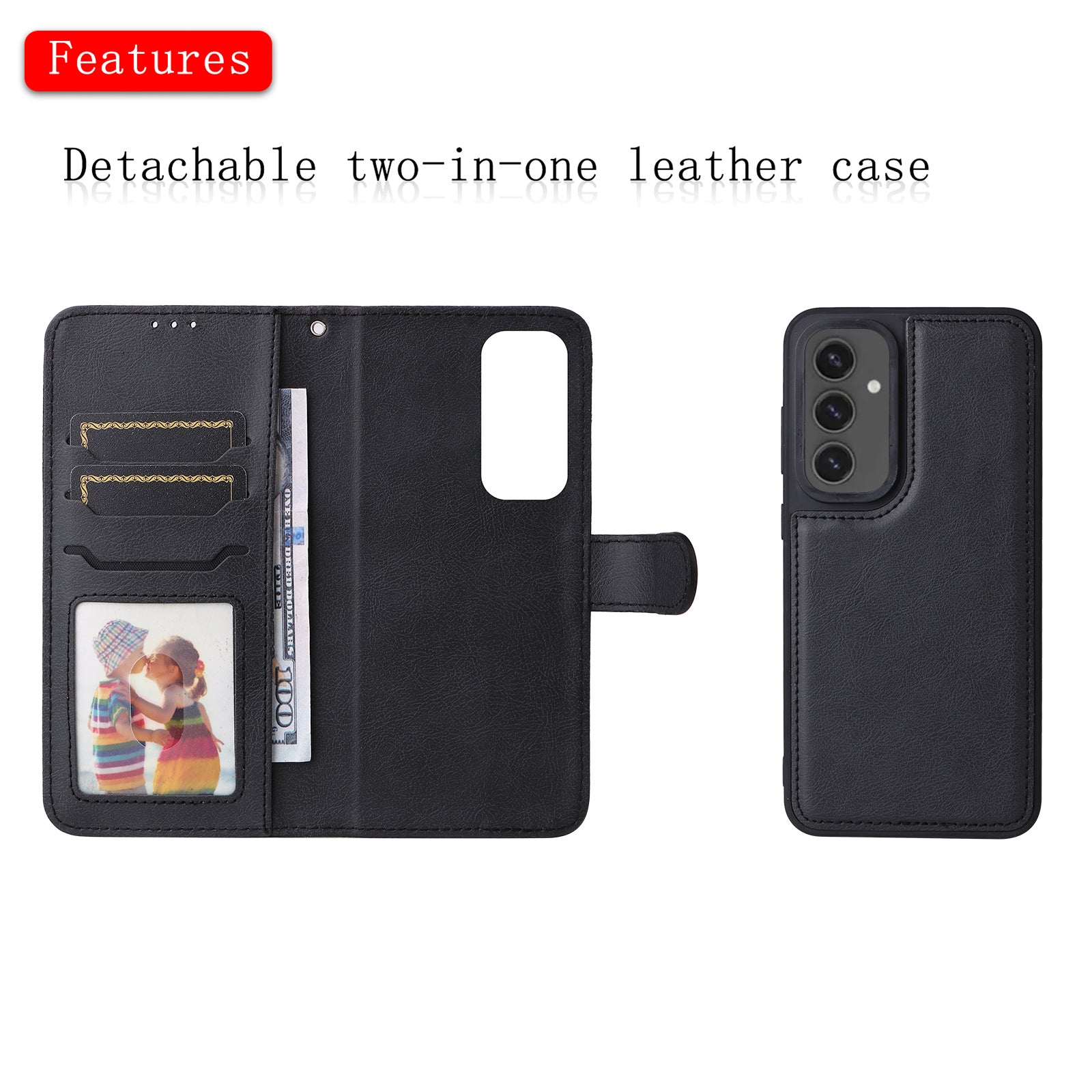 For Samsung Galaxy S24 FE 2 in 1 Magnetic Detachable Leather Wallet Case Stand with Strap - Blank