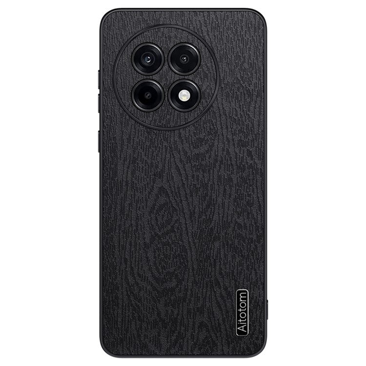 For OnePlus Ace 5 5G Case Wood Texture PU Leather Coated PC TPU Phone Cover - Black